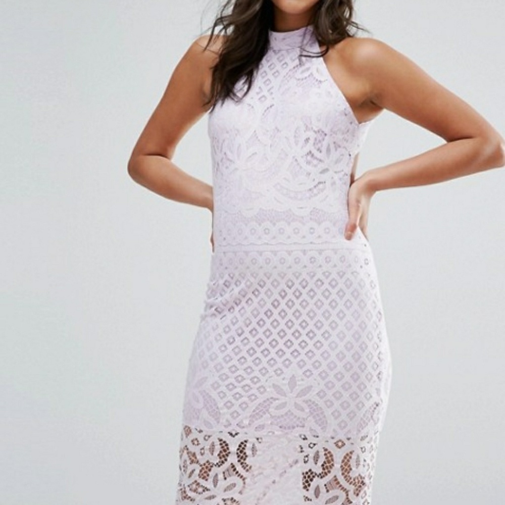 ASOS Club L Lilac Lace Midi Dress With Open Back Sizr 8 NWT